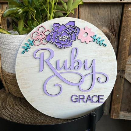 NAME ROUND SIGN- "FLORALS 3" DESIGN