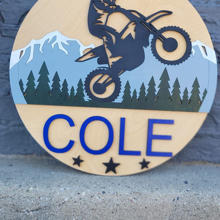 NAME ROUND SIGN- "DIRT BIKE" DESIGN