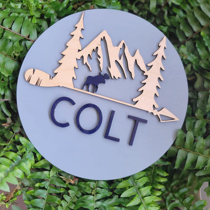 NAME ROUND SIGN- "MOUNTAIN/MOOSE" DESIGN