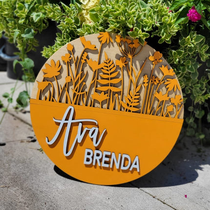 NAME ROUND SIGN- "WILDFLOWERS" DESIGN