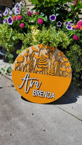 NAME ROUND SIGN- "WILDFLOWERS" DESIGN