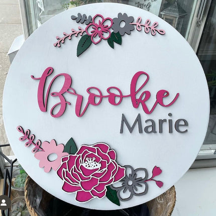 NAME ROUND SIGN- "FLORAL 1" DESIGN