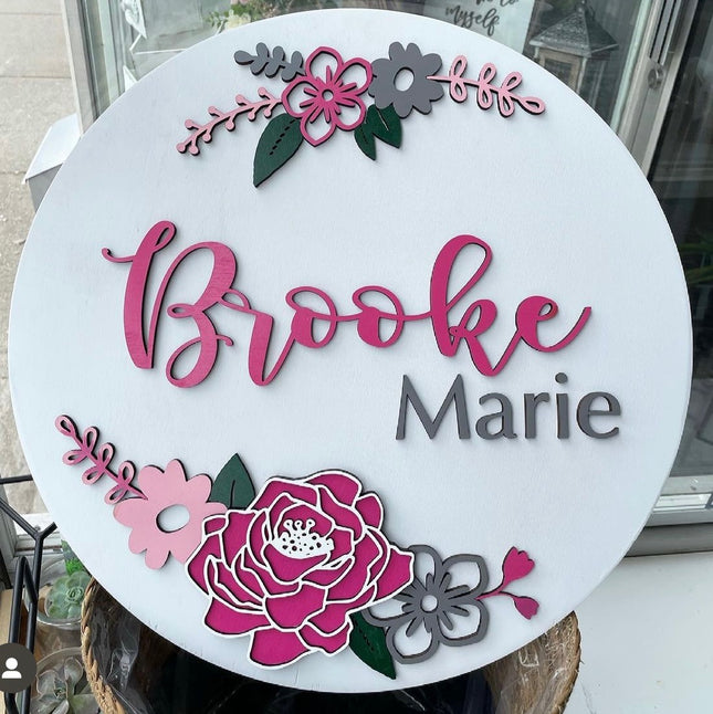 NAME ROUND SIGN- "FLORAL 1" DESIGN