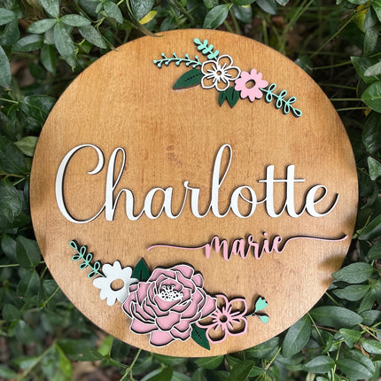 NAME ROUND SIGN- "FLORAL 1" DESIGN