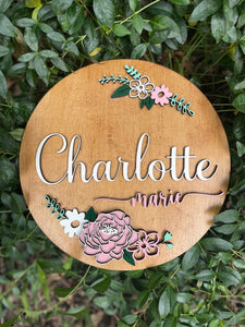 NAME ROUND SIGN- "FLORAL 1" DESIGN