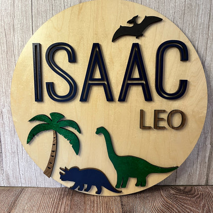 NAME ROUND SIGN- "DINOSAURS" DESIGN