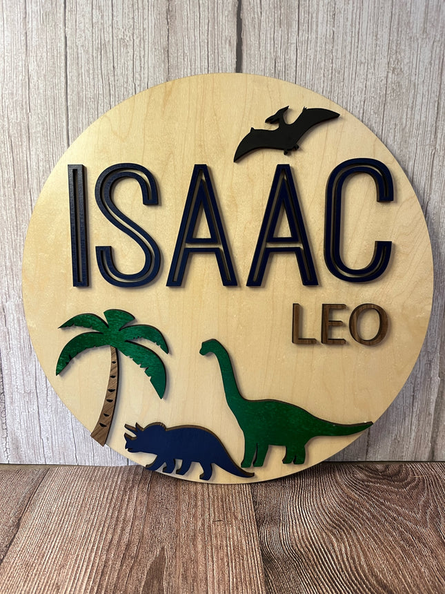 NAME ROUND SIGN- "DINOSAURS" DESIGN