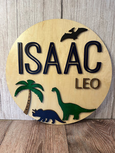 NAME ROUND SIGN- "DINOSAURS" DESIGN