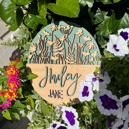 NAME ROUND SIGN- "WILDFLOWERS" DESIGN