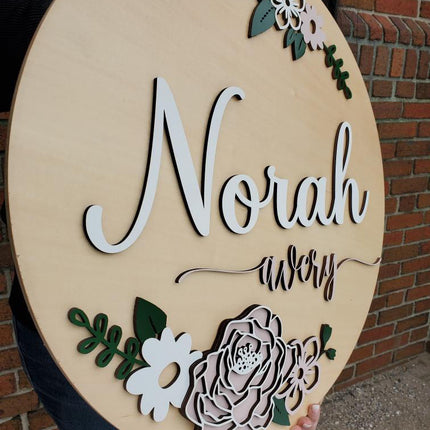 NAME ROUND SIGN- "FLORAL 1" DESIGN