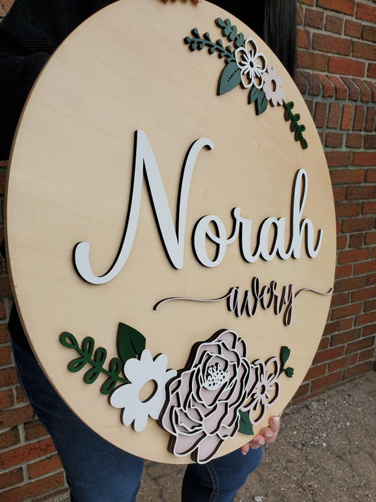 NAME ROUND SIGN- "FLORAL 1" DESIGN