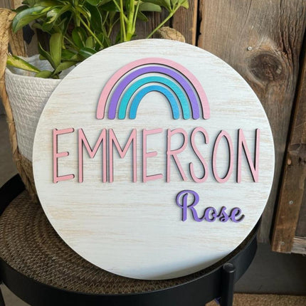 NAME ROUND SIGN- "RAINBOW 4 STRIPES" DESIGN