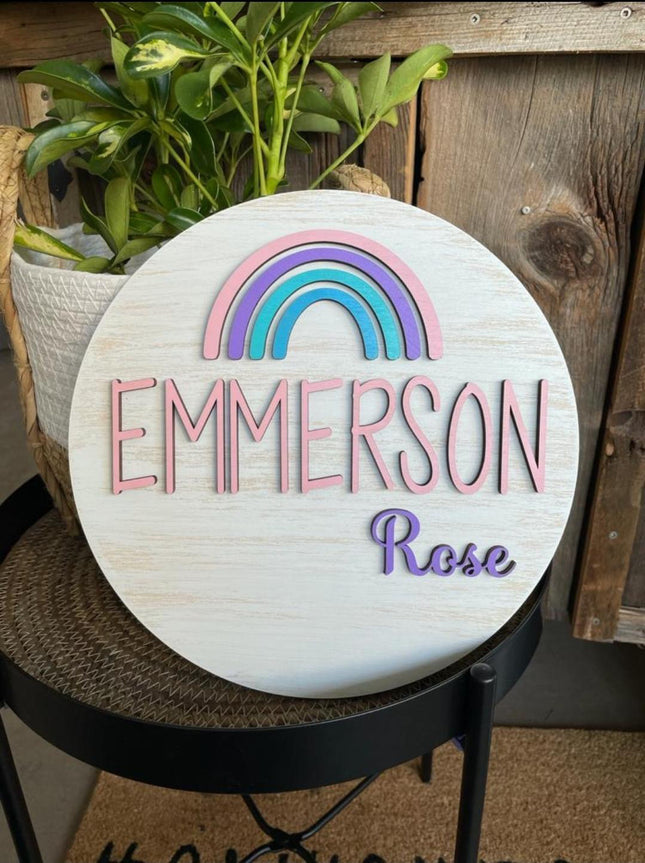 NAME ROUND SIGN- "RAINBOW 4 STRIPES" DESIGN