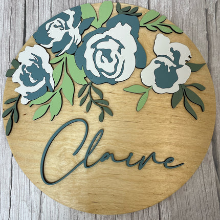 NAME ROUND SIGN- "FLORAL - PEONIES" DESIGN