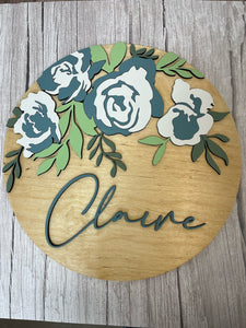 NAME ROUND SIGN- "FLORAL - PEONIES" DESIGN