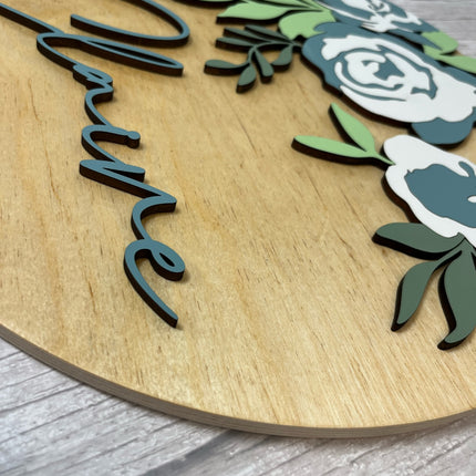 NAME ROUND SIGN- "FLORAL - PEONIES" DESIGN