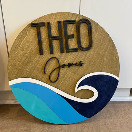 NAME ROUND SIGN- "BLUE WAVE" DESIGN