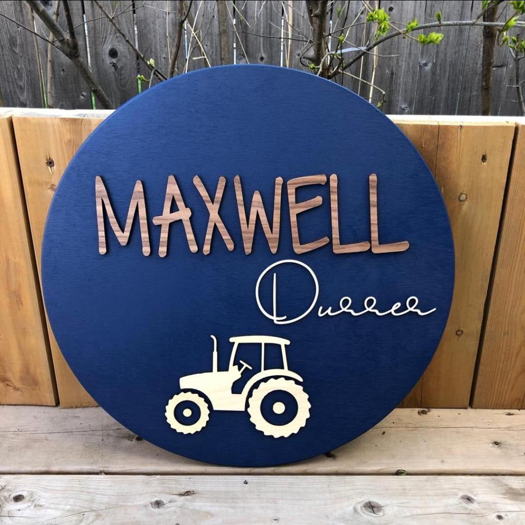 NAME ROUND SIGN- "TRACTOR" DESIGN