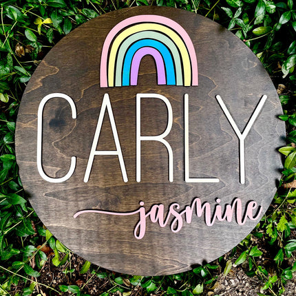 NAME ROUND SIGN- "RAINBOW 5 STRIPES" DESIGN