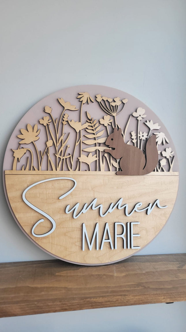 NAME ROUND SIGN- "WILDFLOWERS" DESIGN