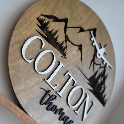 NAME ROUND SIGN- "MOUNTAIN AIRPLANE" DESIGN
