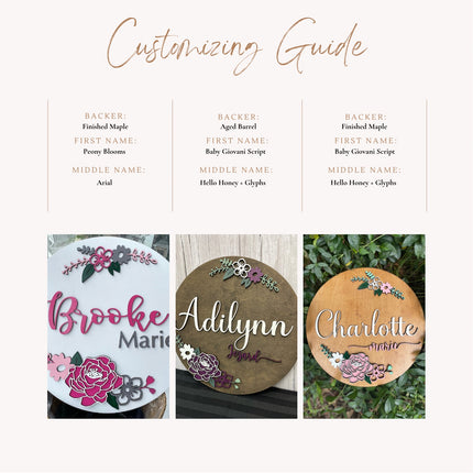 NAME ROUND SIGN- "FLORAL - PEONIES" DESIGN