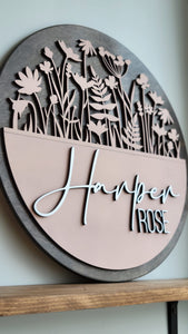 NAME ROUND SIGN- "WILDFLOWERS" DESIGN