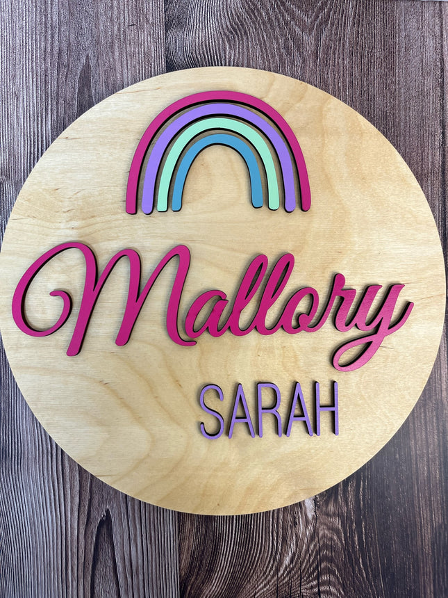 NAME ROUND SIGN- "RAINBOW 4 STRIPES" DESIGN