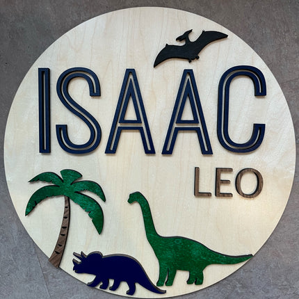 NAME ROUND SIGN- "DINOSAURS" DESIGN