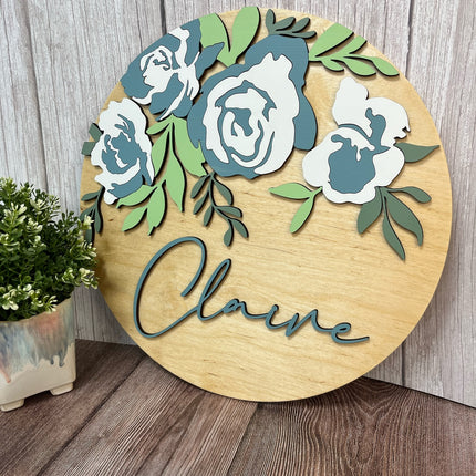 NAME ROUND SIGN- "FLORAL - PEONIES" DESIGN