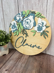NAME ROUND SIGN- "FLORAL - PEONIES" DESIGN