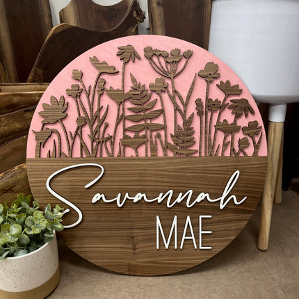 NAME ROUND SIGN- "WILDFLOWERS" DESIGN