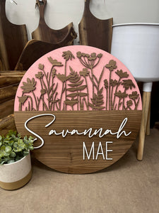 NAME ROUND SIGN- "WILDFLOWERS" DESIGN