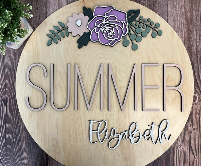 NAME ROUND SIGN- "FLORALS 2" DESIGN