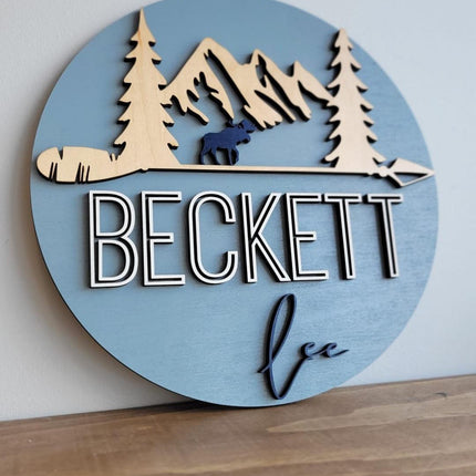 NAME ROUND SIGN- "MOUNTAIN/MOOSE" DESIGN