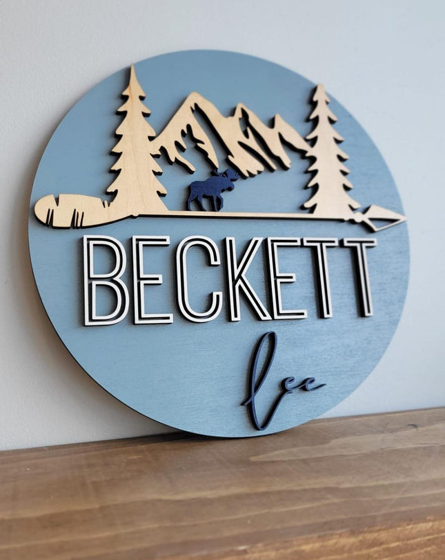 NAME ROUND SIGN- "MOUNTAIN/MOOSE" DESIGN