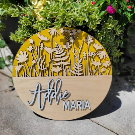 NAME ROUND SIGN- "WILDFLOWERS" DESIGN