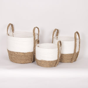 WHITE & NATURAL LINED BASKET / B286