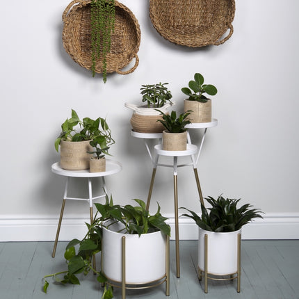 WHITE PLANT STAND / SIDE TABLE / B9458 *